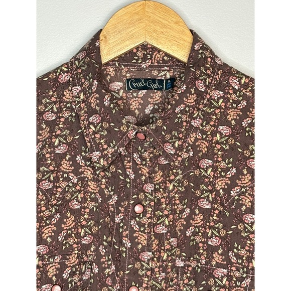 Cruel Girl Floral Print Pearl Snap Western Long Sleeve Shirt Brown Pink Women XL - Picture 2 of 10
